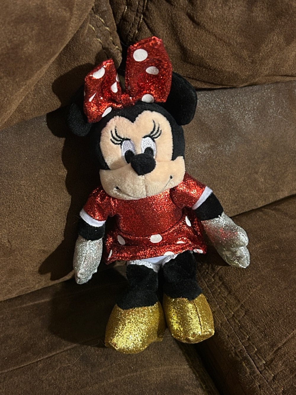 Disney Minnie Mouse Red Sequin Bow Plush with Gold Shoes